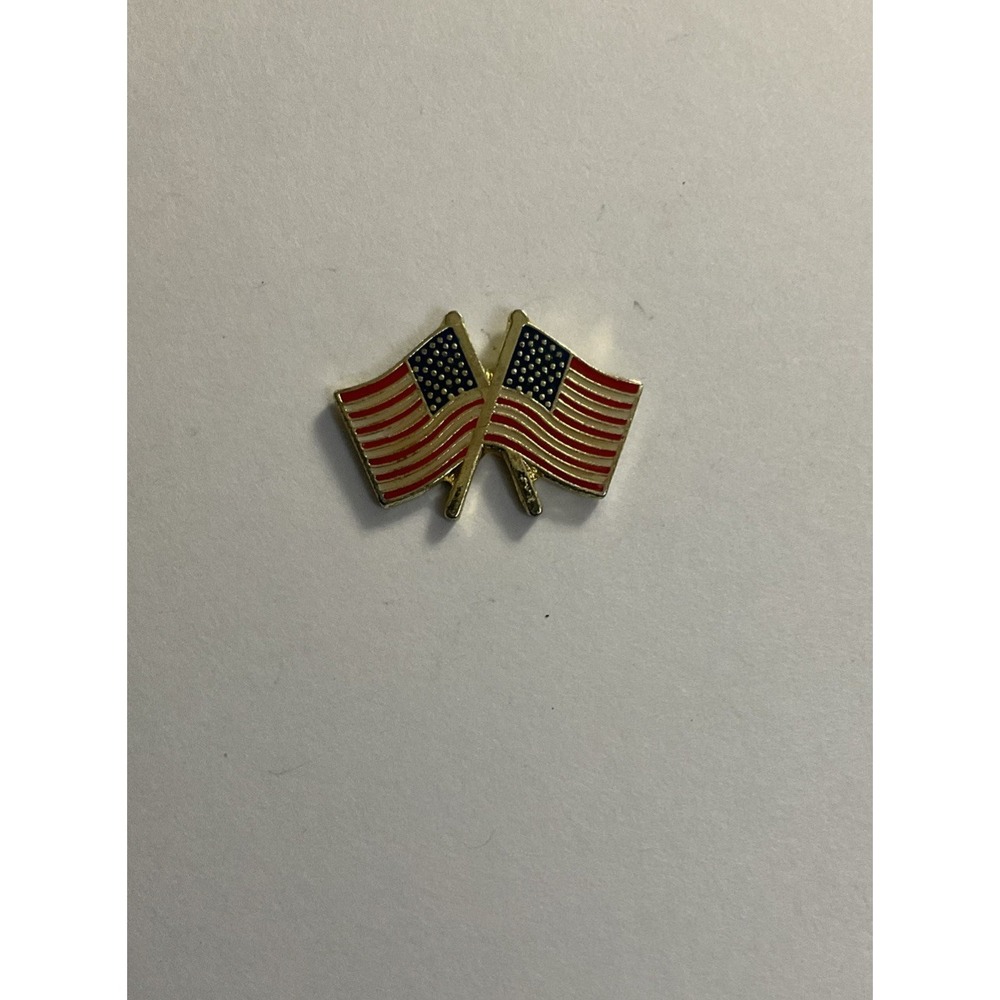 Double American Flag Pin USA Patriotic Lapel Pin Hat Pinback Brooch Gold Tone